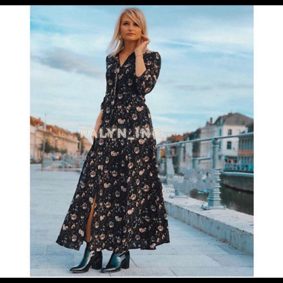 Zara Dresses Zara Flowing Long Floral Print Shirt Dress Poshmark